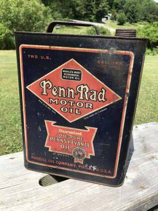 Vintage Penn - Rad Motor Oil Gas Service Station 2 Gallon Can Radbill Oil