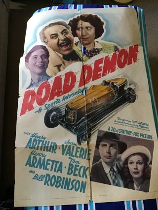 Vintage Movie Poster Road Demon 1938 Race Car Auto Man Cave Retro Art