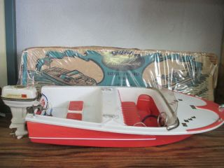 Vintage Fleet Line Wizard Speedboat W/johnson Outboard - Box