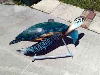 Sea Turtle Hand Carved Painted From Large Palm Tree Frond,  Tortoisebeach Art