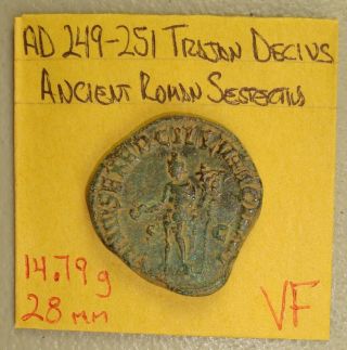 Ad 249 - 251 Trajan Decius,  Genius Reverse Ancient Roman Sestertius Vf,  14.  79 G