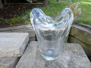Vintage Heavy Solid Clear Glass Hand Blown 6 1/2 Pound Modern Art Very Rare