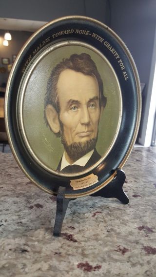 Fabcraft Abraham Lincoln Tin Litho Toleware Portrait Plate Gettysburg Address