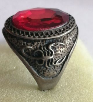 Ancient Medieval Silvered Ring With Stone Insert