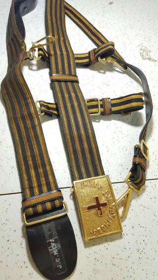 Antique Knights Templar Masonic Sword Belt w Buckle,  Hangers In Hoc Signo Vinces 2