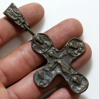 Massive - Ancient Byzantine Bronze Christian Cross Pendant Circa 700 Ad
