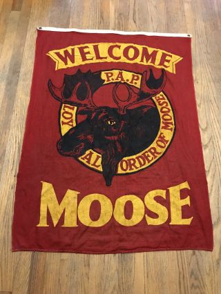 Vintage Loyal Order Of Moose Pap Masonic Lodge Large 35”x46” Welcome Banner Flag