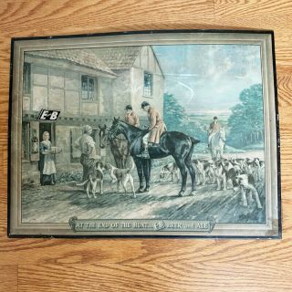 Vintage E And B Beer & Ale Tin Litho On Cardboard Sign,  " At The End Of The Hunt "