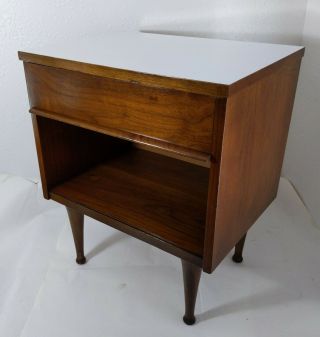 Vintage Mid Century Modern End Table Nightstand With Drawer,  Cubby