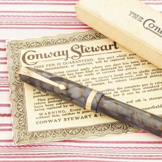 Vintage Conway Stewart 84 Blue Marble Gold - Vein Fountain Pen Box Guarantee Paper