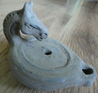 Ancient Roman Terracotta Oil Lamp Mythological Head of Horse Circa 200 BC - 150 AD 2