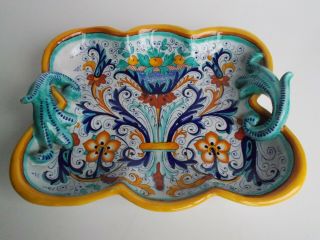 Vintage Xl 12,  4 " Hand Painted Italian Majolica Ars Deruta Ceramic Plate Signed