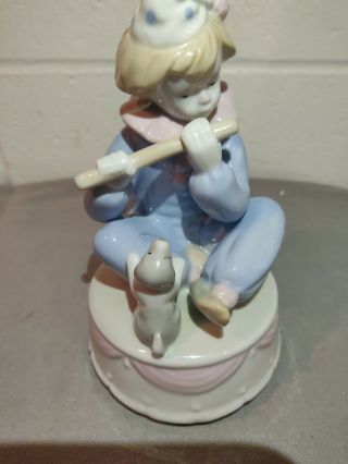 Vtg Meico - Paul Sebastian Porcelain Figurine " Clown Boy Playing Flute " - Music Box