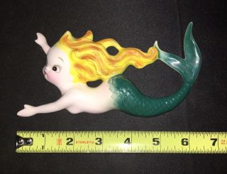 Vintage Mermaid 6 1/2” Ceramic Wall Hanging Plaque 2 Hanging Opalescent Bubbles 3