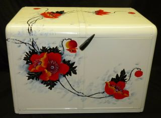 Vtg Art Deco Metal Bread Box W/ Poppy Flowers Kreamer Made In Usa W/ Box