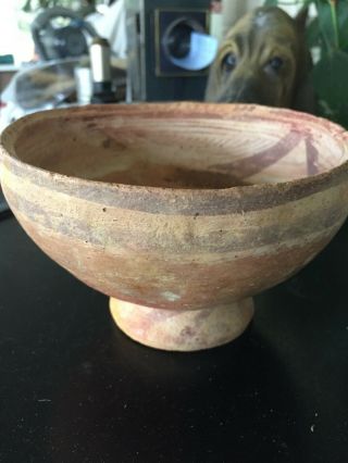 A Wonderful Pre - Columbian Polychrome Muisca Pedestal Pottery Bowl.  900 - 1200 Ad