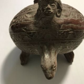Pre Columbian Pottery Tripod Bowl With Snake Legs And Effigy Handles