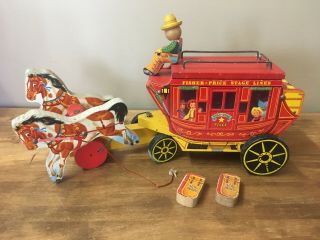 Vintage 1954 Fisher Price Gold Star Stage Coach W/2 Mail Pouches - Awesome Condt