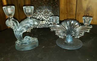 Vintage Heavy Glass Crystal Candle Holders,  Have A Slight Light Blue Tint