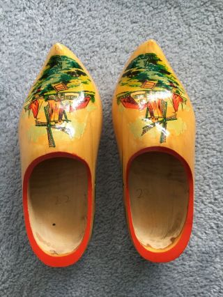 Dutch Wooden Shoes - Us Size 6 Vintage Hand Painted Windmill