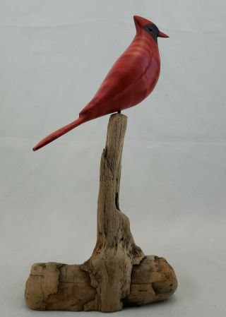 Vintage Hand Carved Folk Art Wood Bird Signed John Bennett Cardinal Dyed Maple