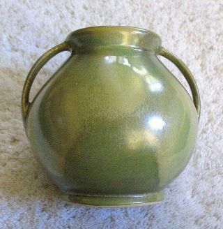 Vtg.  1930s Red Wing Rumrill Art Pottery Double Handled Nokomis Green Vase 302