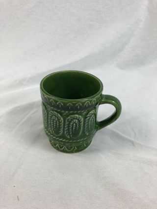 Vintage Footed Textured Coffee Mug,  Made In Japan,  Green,  Blue,  Boho