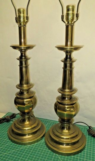Pair Stiffel Brass Table Lamps Hollywood Regency Classic Vintage 3 Way Urn
