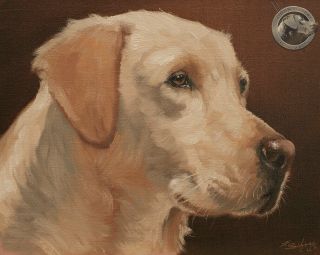 Yellow Labrador Retriever Dog Oil Painting By Uk Artist John Silver Ba