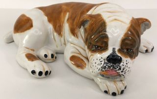 Vintage Porcelain Bull Dog English Bulldog Hand Painted Italy Figure Statue