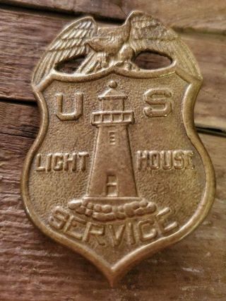 Vtg Old Metal Us Lighthouse Service Badge Shield Eagle Light House Keeper