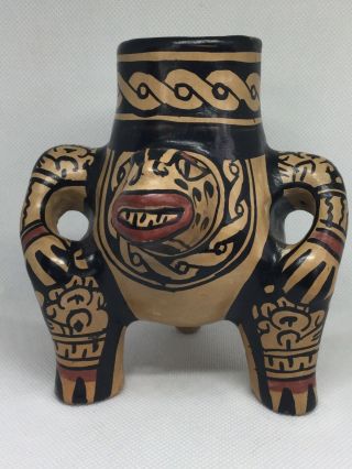 Aztec Mayan Mexican Monkey Vessel Painted Glaze Terra Cotta Vessel