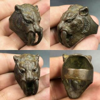 Antique Old Roman Bronze Lion Head Unique Wonderful Ring