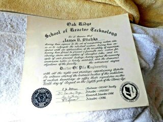 Vintage Certificate Oak Ridge National Lab School Of Reactor Technology Atomic