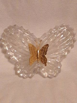 Crystal Glass Gold Butterfly Trinket Box