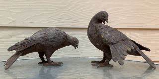 Vtg Cast Iron Metal Birds Doves Pigeons Large Figurines Statues Pair Preening