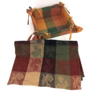 Fabric Cloth Bread Basket Side Tie Square,  Kitchen Towel Fall Colors Farmhouse