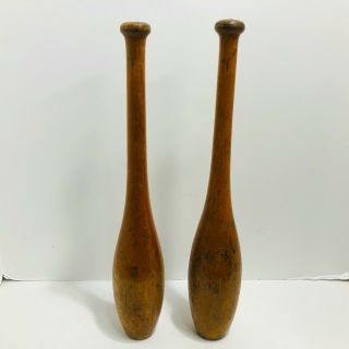 2 Antique Wooden Exercise Weights Indian Clubs Juggling Pins