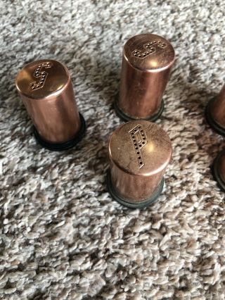 Set of 6 Vintage Copper Aluminum Salt and Pepper Shakers Small Size 2 Inch 2
