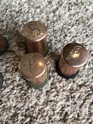 Set of 6 Vintage Copper Aluminum Salt and Pepper Shakers Small Size 2 Inch 3