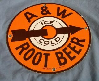 Vintage A & W Porcelain Metal Old Soda Beverage Root Beer Mug Glass Bottle Sign
