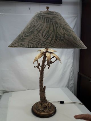 Vintage Frederick Cooper Monkeys In Palm Tree With Fabric Shade Table Lamp