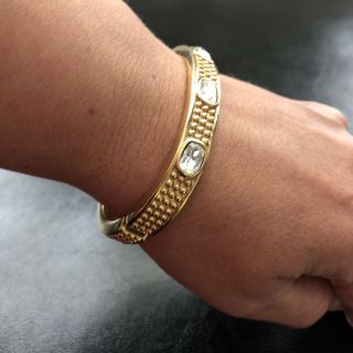Vintage Signed Swarovski Gold Tone Crystal Bangle Bracelet