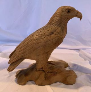 Bald Eagle Hand Carved Wood Realistic Features Details 8” X 5.  5”