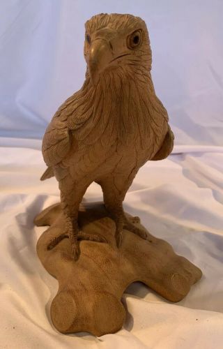 Bald Eagle Hand Carved Wood Realistic Features Details 8” X 5.  5” 2