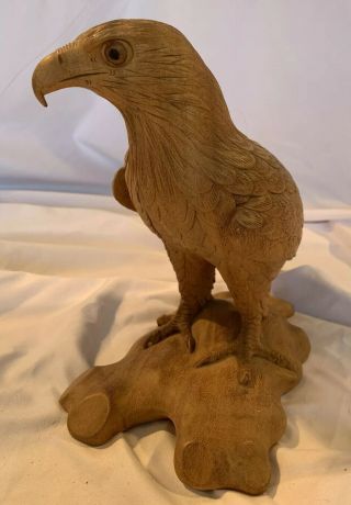 Bald Eagle Hand Carved Wood Realistic Features Details 8” X 5.  5” 3