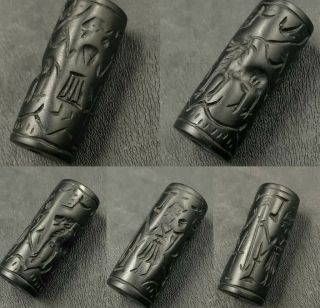 Ancient Very Rare Old Black Agate Stone Cylinder Seal Stone Bead