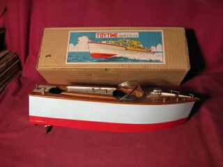 Vintage Japan Toytime Toy Time Wooden Model Boat With Box
