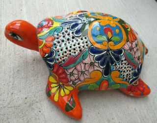 Mexican Folk Art Talavera Pottery Ceramic Sea Turtle Nautical Ocean Decor 17 "