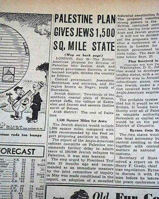 Jewish Homeland Creation Jews Judaica Israel Palestine Plan 1946 Old Newspaper